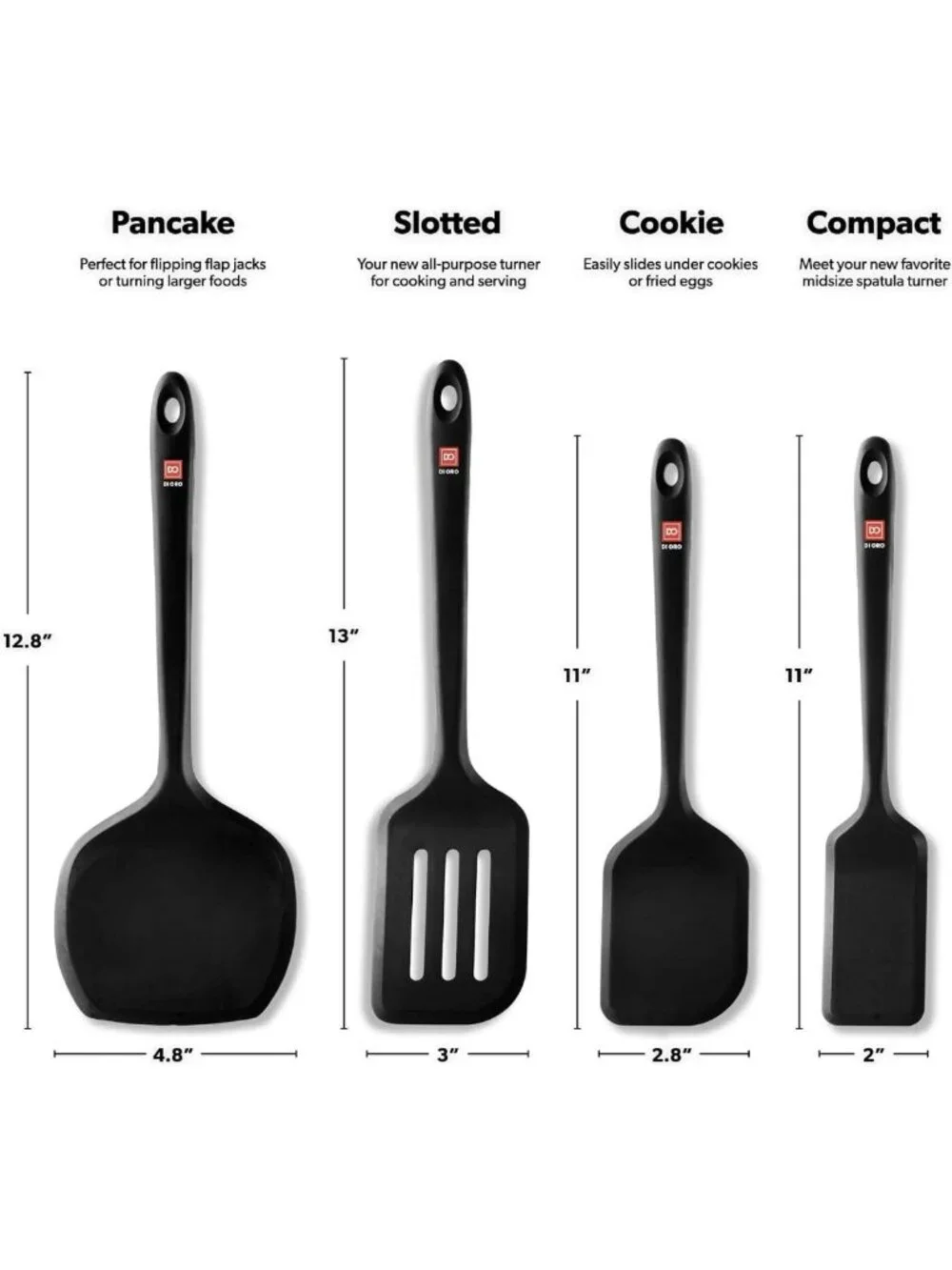 Heat Resistant Silicone Turner Spatula Set - 4-Piece Kitchen Utensils, 600°F